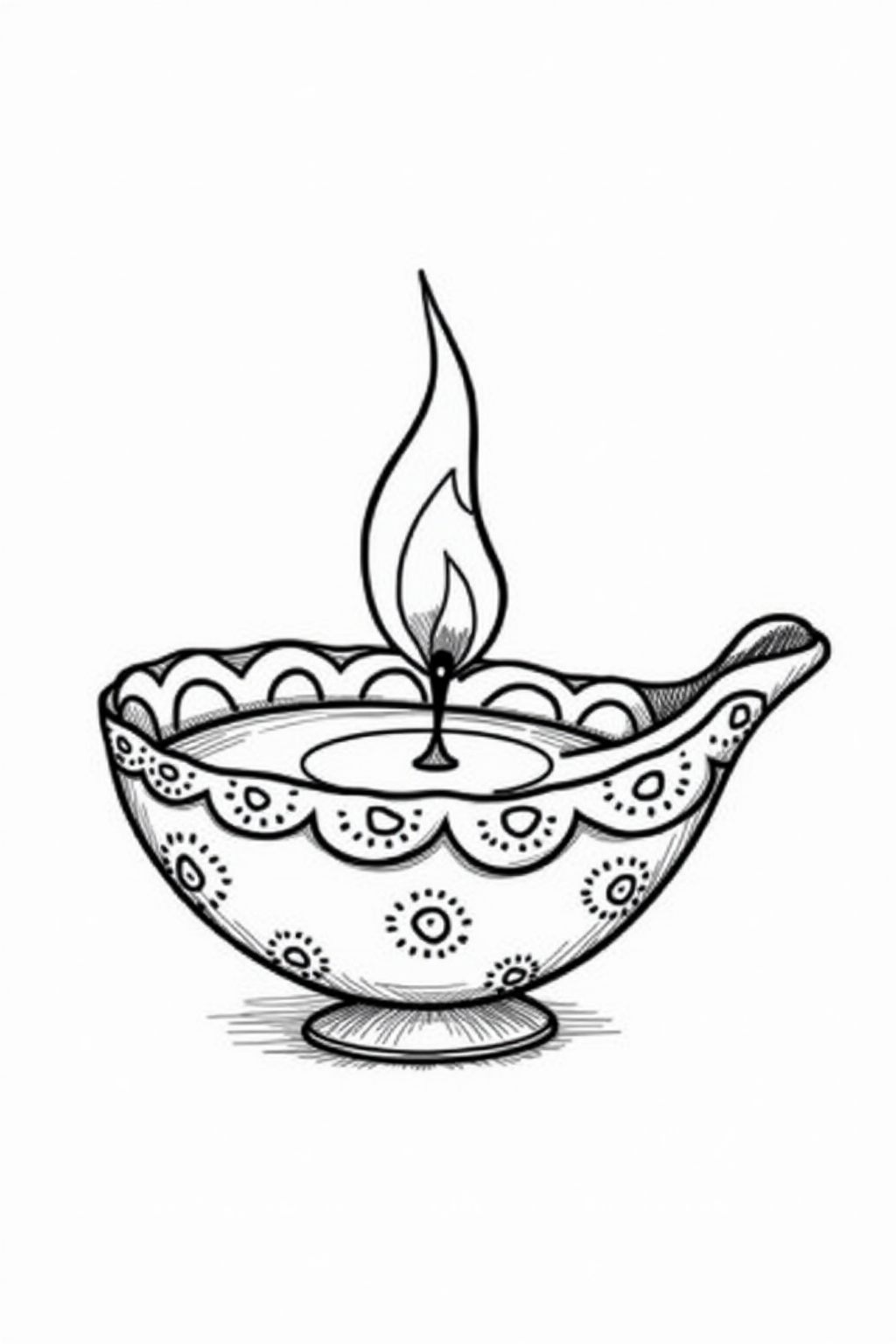 Printable Diwali coloring page of a diya oil lamp