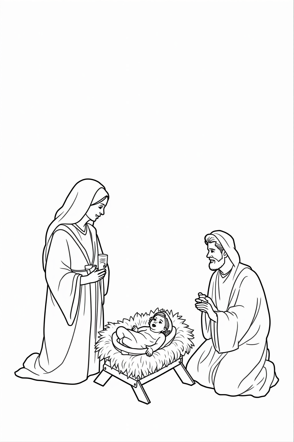 Printable nativity coloring page of the manger scene