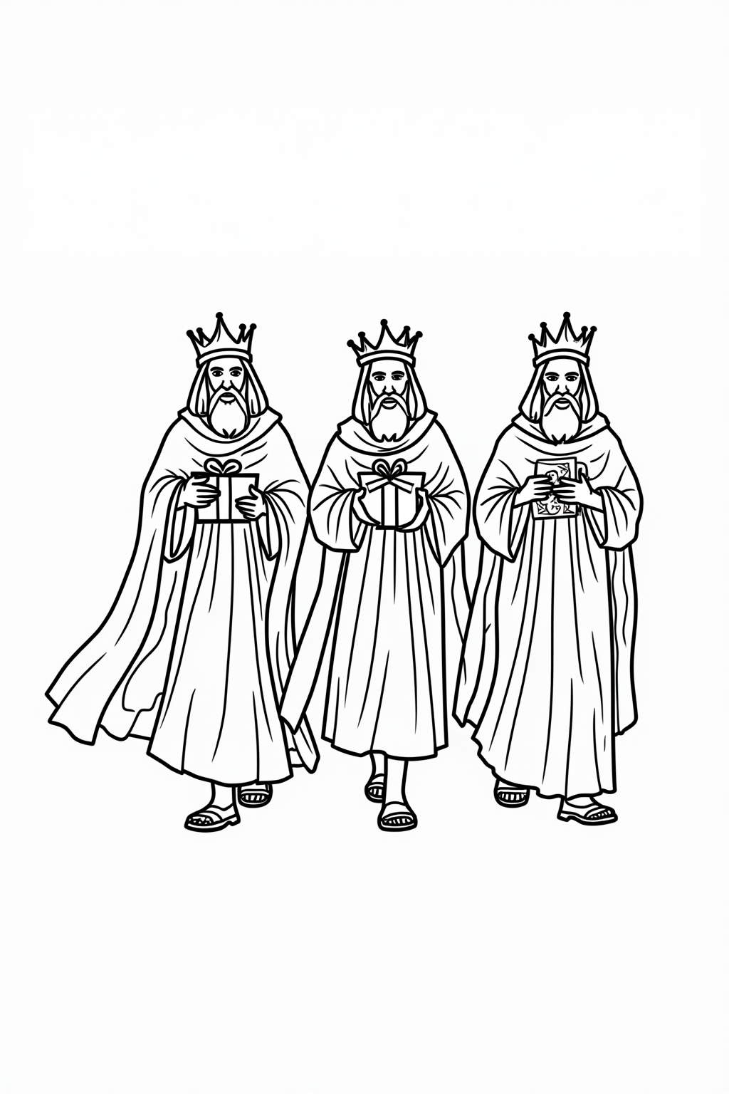 Printable nativity coloring page of the three wise men