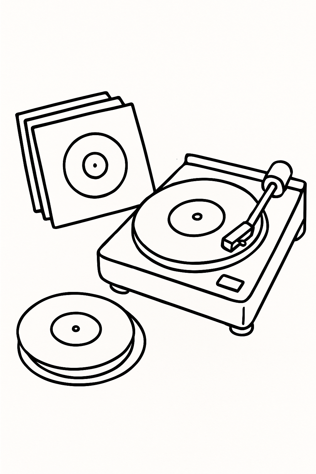 Large-print coloring page of vinyl records