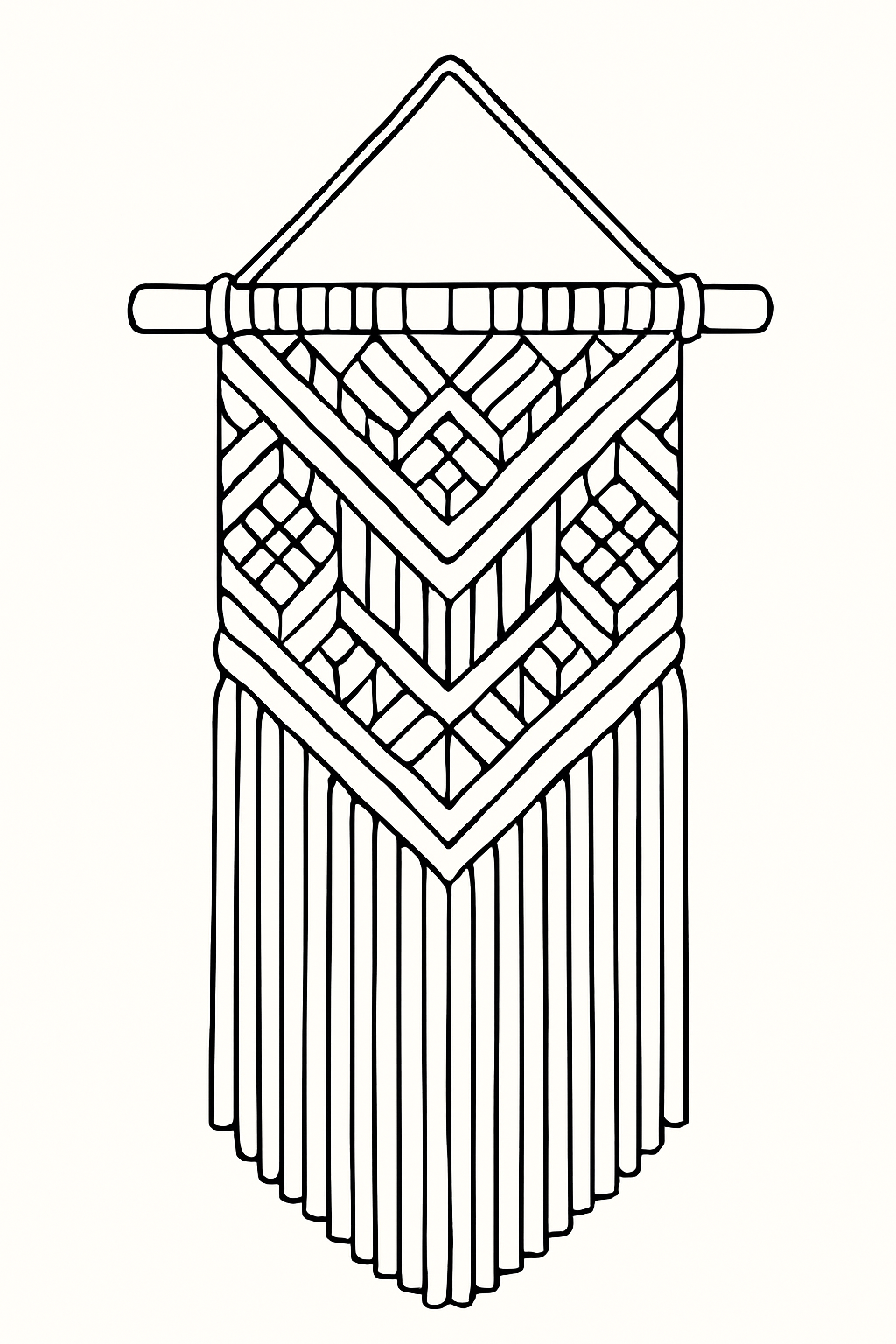 Large-print coloring page of macrame wall hanging