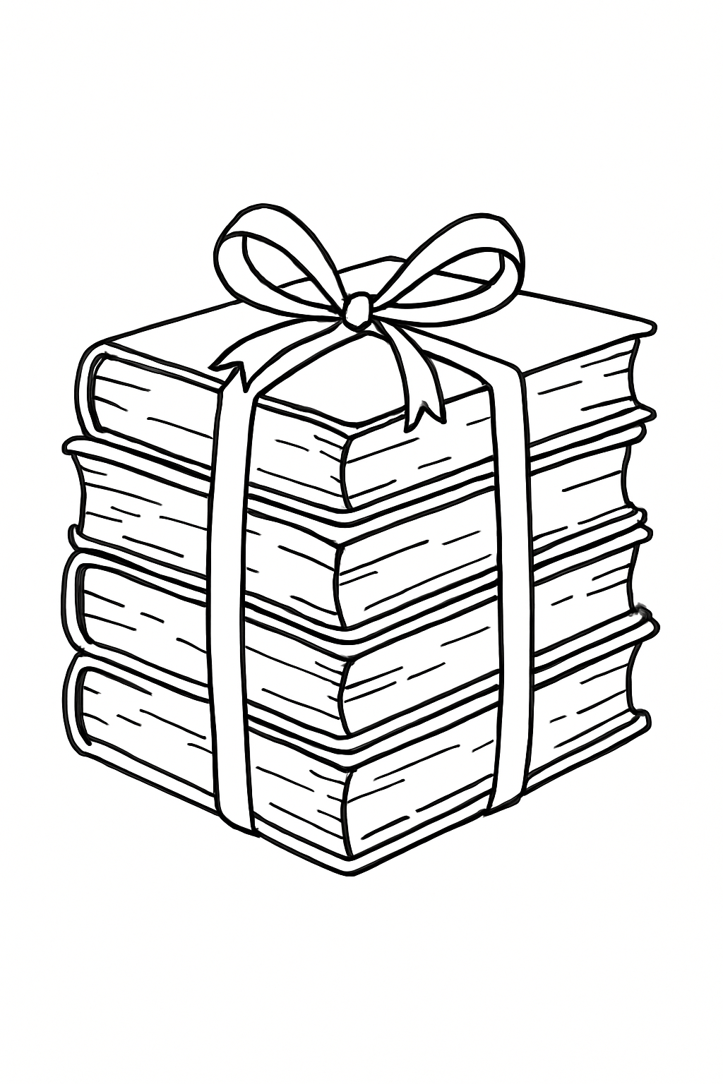 Large-print coloring page of a stack of well-loved books