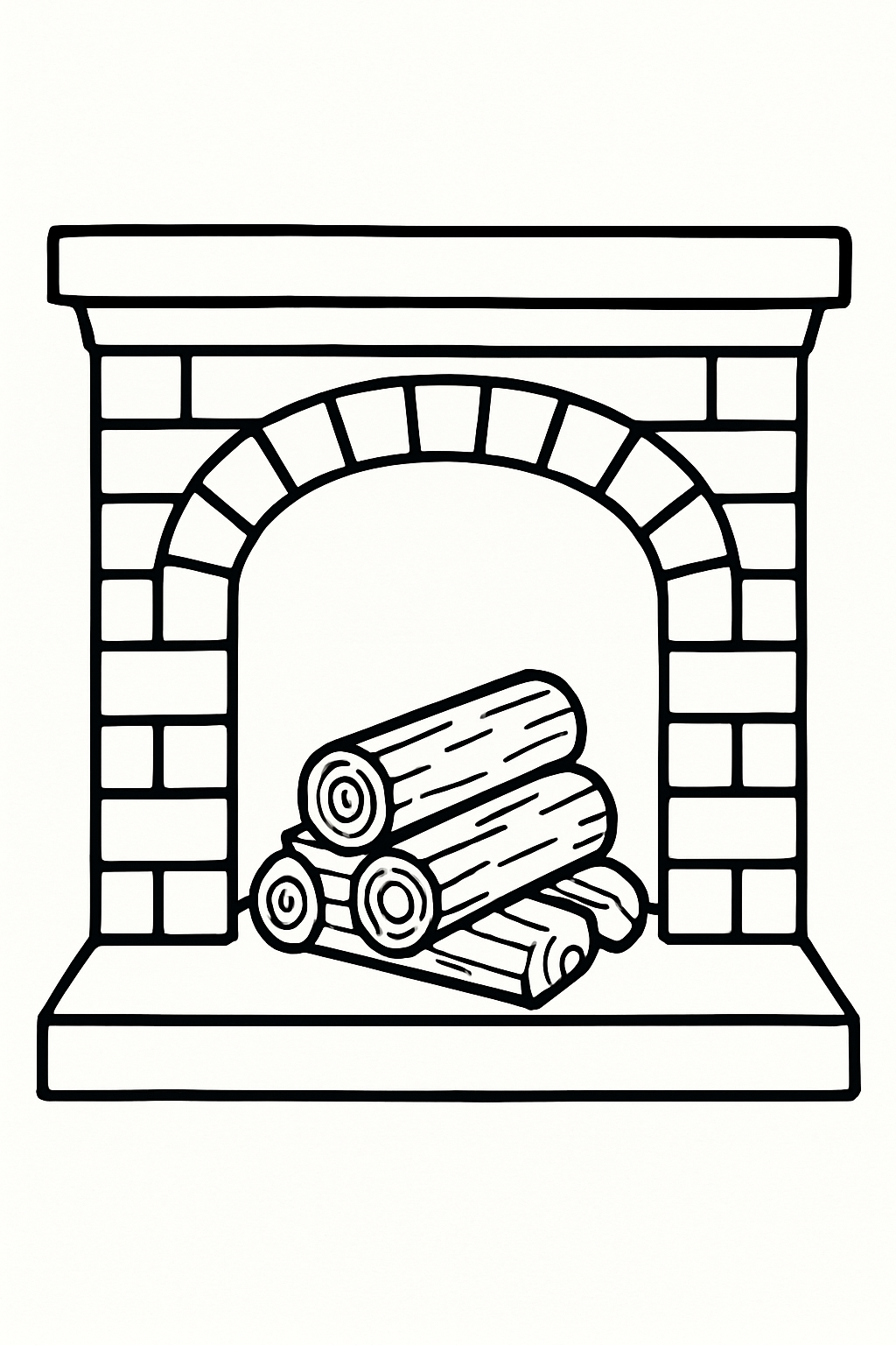 Large-print coloring page of a warm fireplace